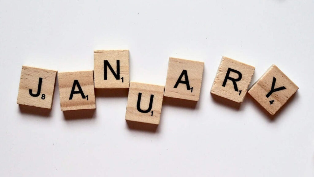 Photo of wood blocks spelling out "January"